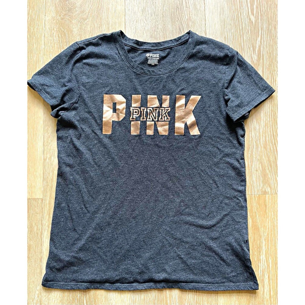 PINK Gray Logo Tee Women’s XL Regular | Round Neck Short Sleeve Pullover